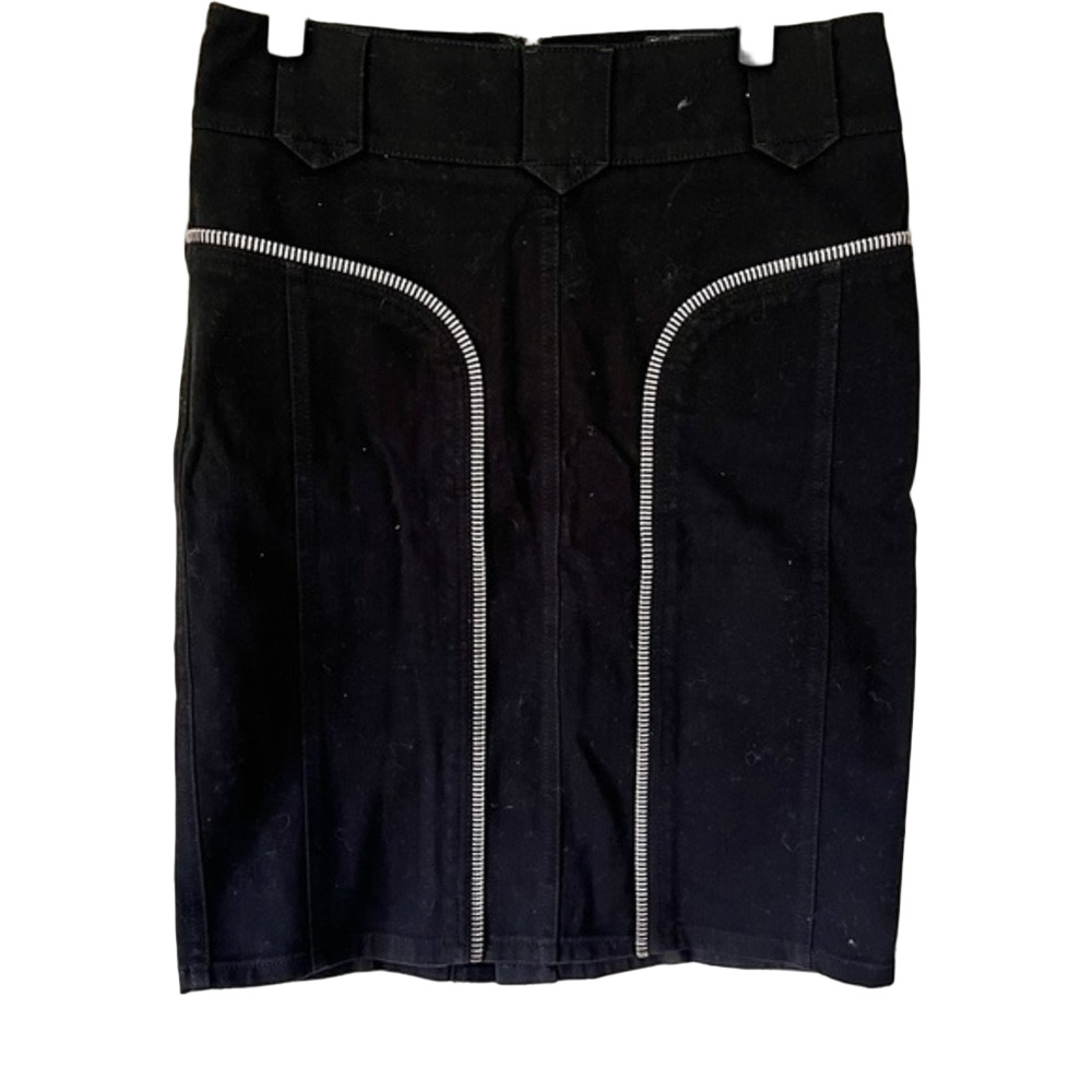 Anne Fontaine Denim Black Zipper Detail Mid Length Skirt Luxury